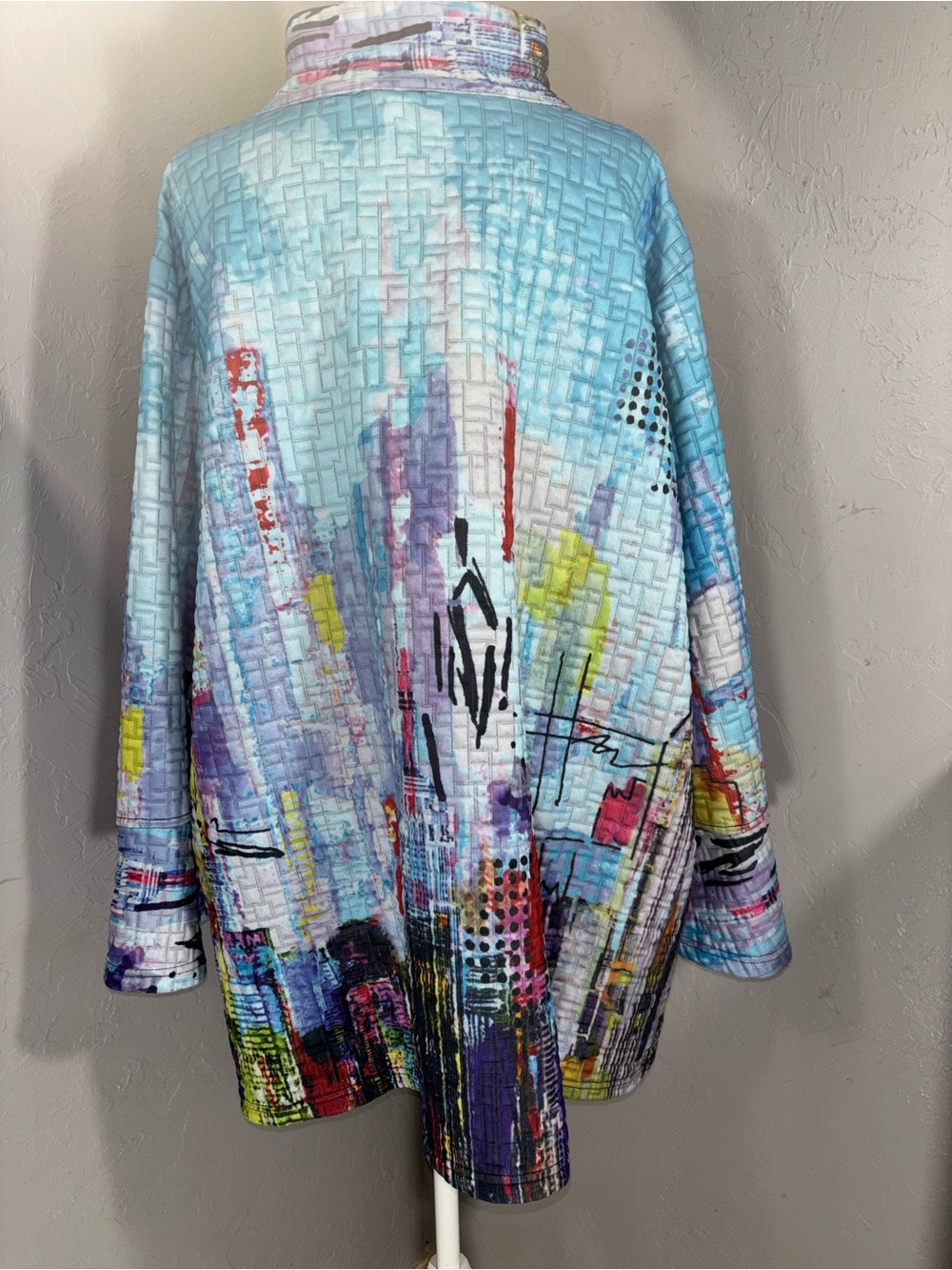 Ali Miles Multicolor Abstract Printed Tunic Jacket - Blue, Purple, Yellow - Picture 7 of 12